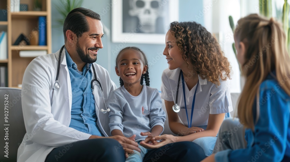 Fototapeta premium Pediatrician discussing mental health with a child's parents