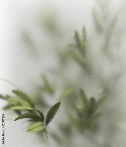 Minimalist 3D rendering of exotic foliage with frosted glass, ideal for a nature-themed poster or wallpaper.