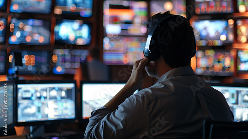 cybersecurity expert monitoring networks in a control room