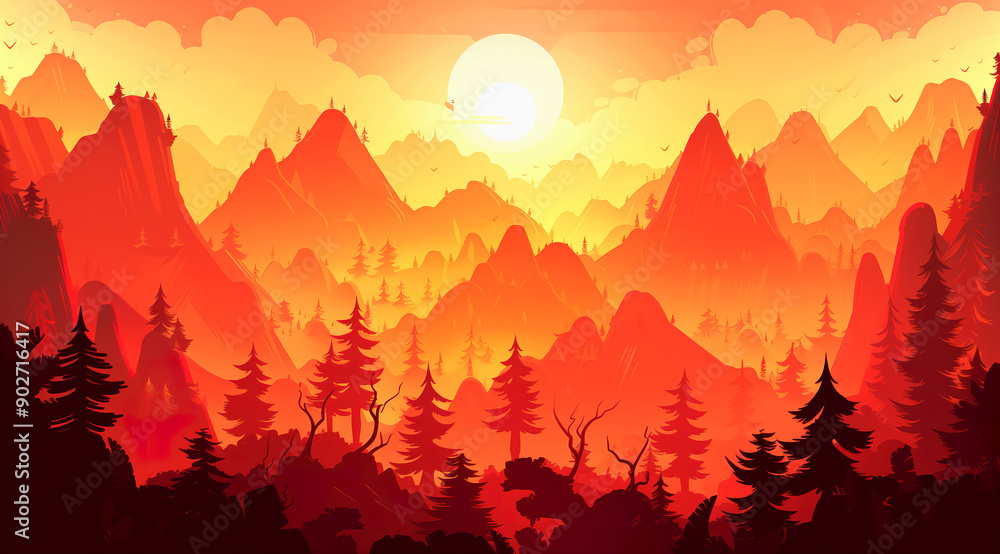 Silhouette of a Mountainous Forest at Sunset Silhouette of a Mountainous Forest at Sunset