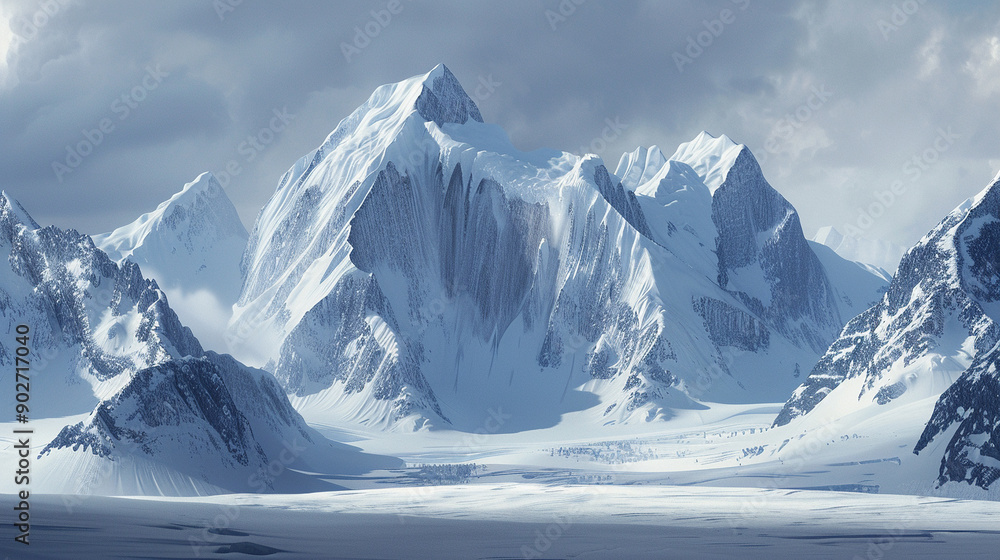 Naklejka premium a scene of pristine, snow-covered peaks in Antarctica