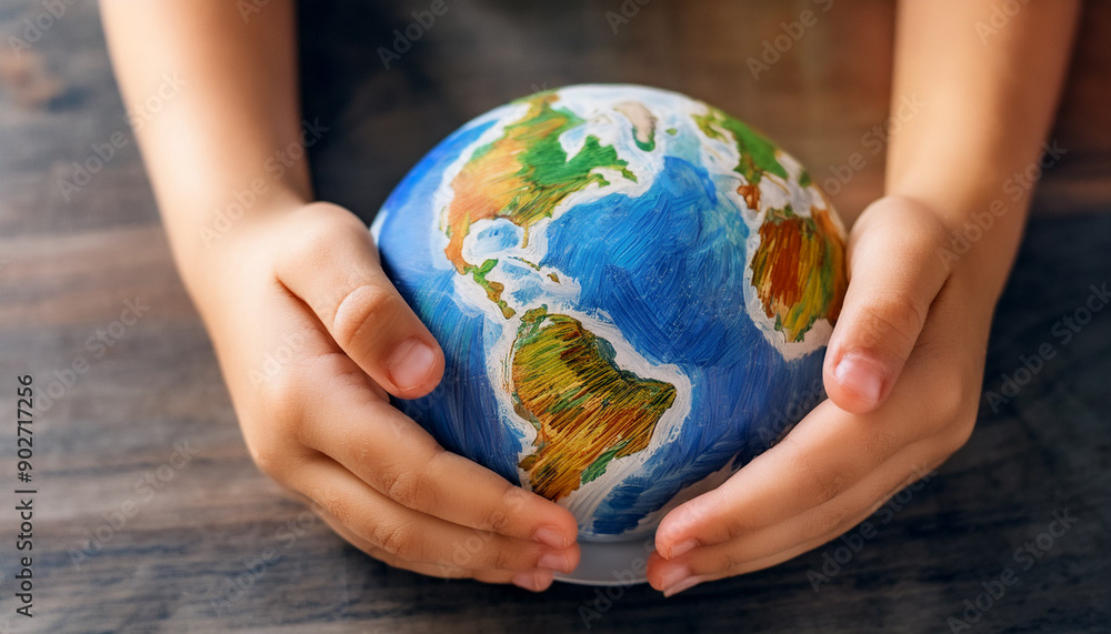 Preschool girl drawing and painting a globe. Positive child. Creation of children to save the world, environment, world peace day concept. Preschool girl drawing and painting a globe. Positive child. Creation of children to save the world, environment, world peace day concept.