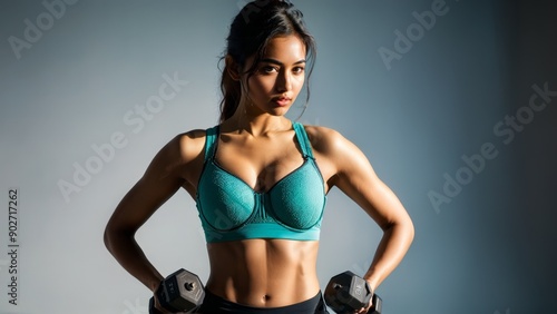 Fitness oriented lingerie shoot South Asian model in functional yet stylish bra and leggings energetic photo