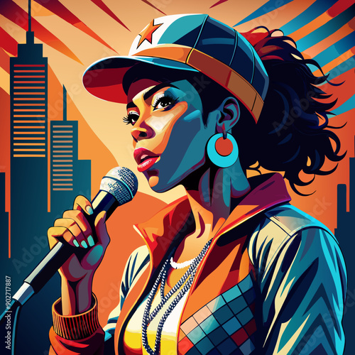 black hip-hop gangsta girl vector illustration