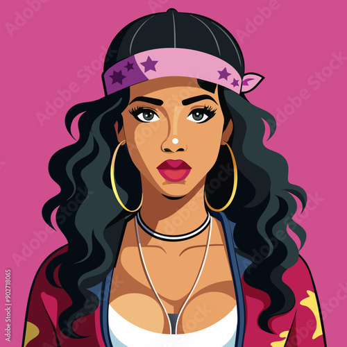 black hip-hop gangsta girl vector illustration