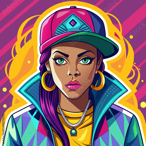 black hip-hop gangsta girl vector illustration