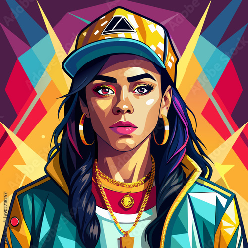 black hip-hop gangsta girl vector illustration