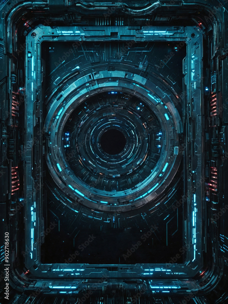Fototapeta premium AI generative image of a template with the theme of a future cyber world, a vertical template with space.