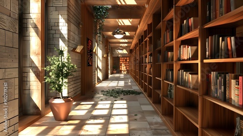 Wallpaper Mural Corridor with filled bookshelves at the library Torontodigital.ca