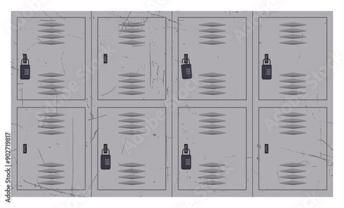 Weathered Gray Metal Lockers with Combination Locks