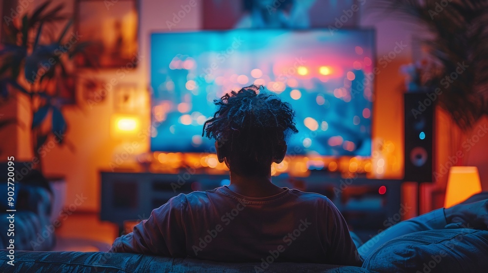 Enjoyment watching TV at home. Lifestyle and technology concepts Enjoyment watching TV at home. Lifestyle and technology concepts