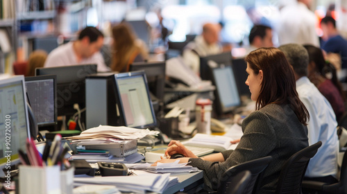 journalists working in a bustling newsroom