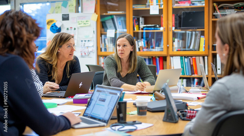 of teachers collaborating in a faculty meeting