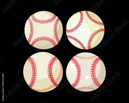 Set of baseball sports concept, baseball ball icon vector soft ball tennis illustration character