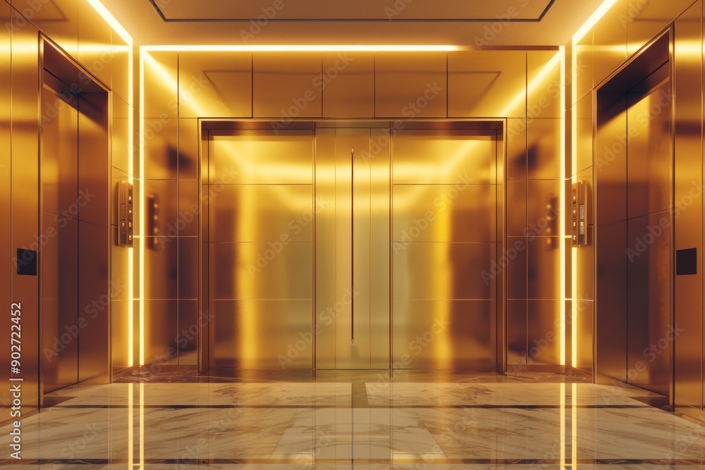 Luxury elevator with gold doors in a modern building Luxury elevator with gold doors in a modern building
