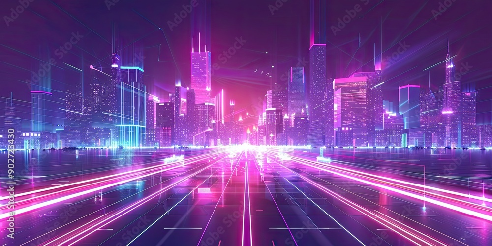 Smart futuristic city with polygon pattern and speed line light Smart futuristic city with polygon pattern and speed line light