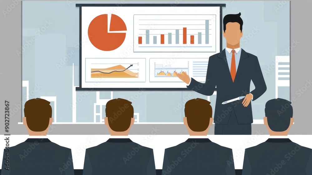 A businessman presents a business marketing report for success. A businessman presents a business marketing report for success.