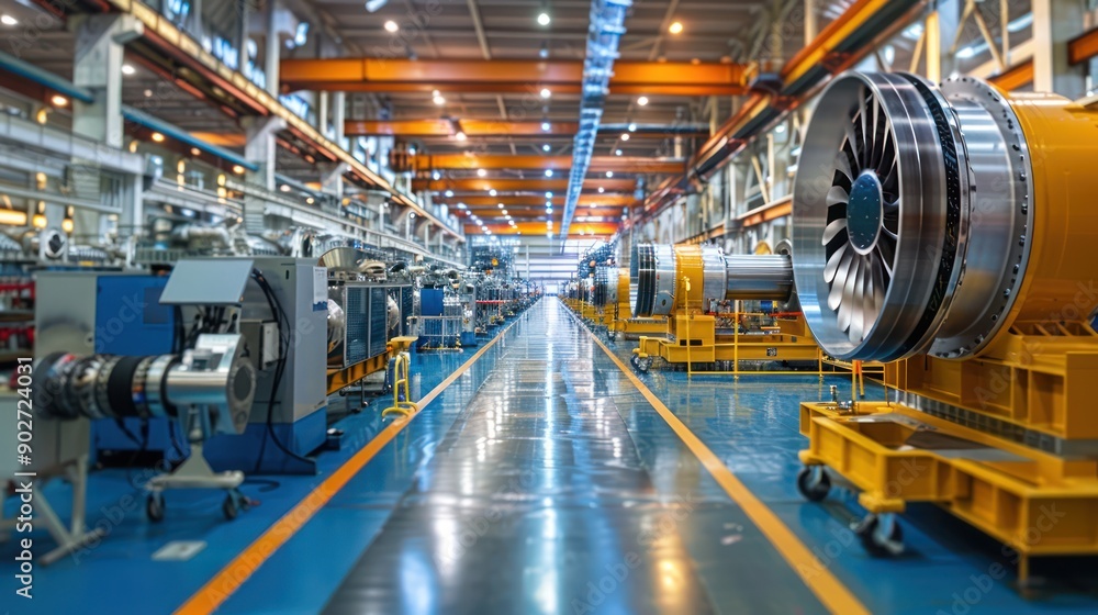 Fototapeta premium Turbine assembly line in a manufacturing facility