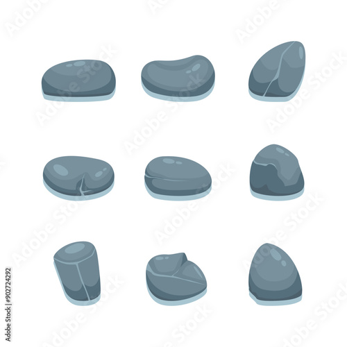 Isolated cartoon stones, different shape forest stones, forest stones vector illustration set