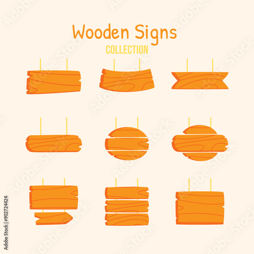 Set of wooden road direction signs illustration