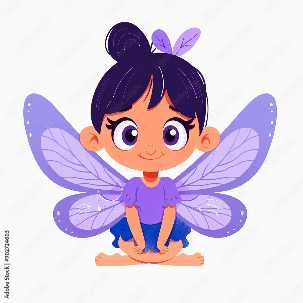 A Cartoon Fairy Girl with Purple Wings and a Smile A Cartoon Fairy Girl with Purple Wings and a Smile