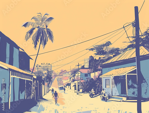 Risograph artistic riso print travel poster, card, wallpaper or banner illustration, modern, isolated, clear, simple of Toamasina, Madagascar. Artistic, screen printing, stencil photo