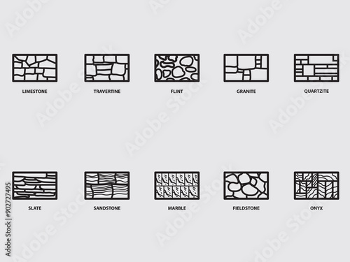 type of natural stone wall exterior outline icon collections.wall construction material consist of natural stone vector symbol