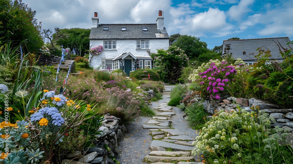 Naklejka premium Coverack cottage cornwall with graden