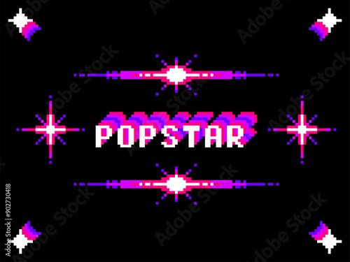 Bright Pink Tone Pixel Art Popstar Typography and Stars Particles Template
