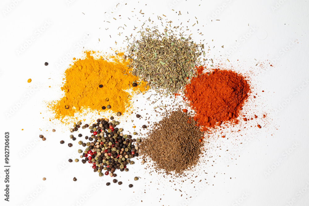 pepper and spices on the white background