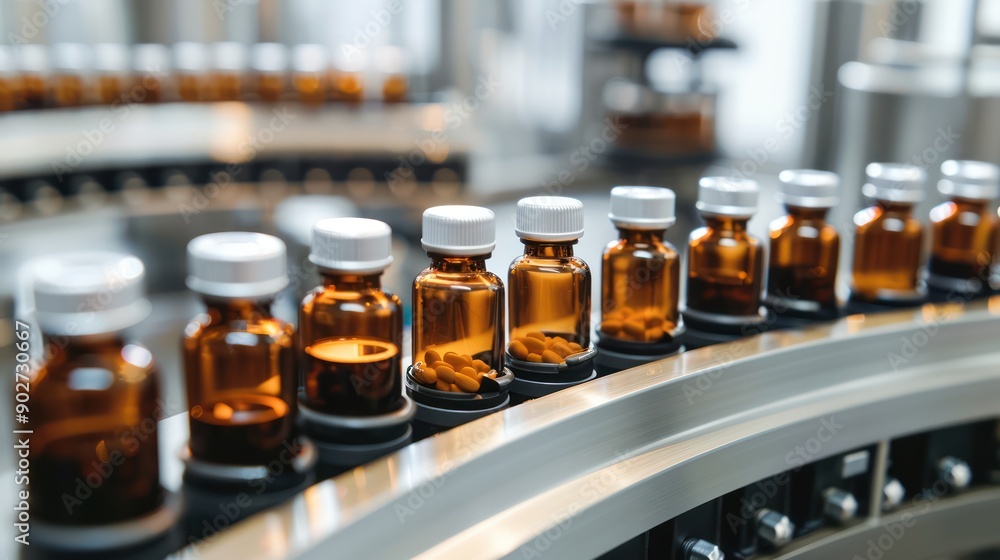 Bottling of medicines in a pharmaceutical plant Bottling of medicines in a pharmaceutical plant