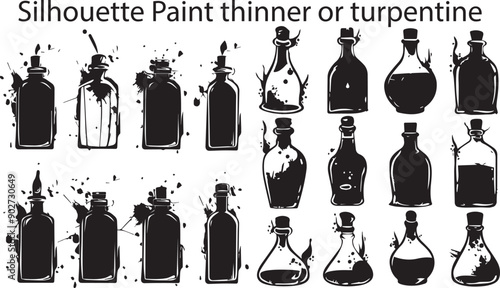 Dark Silhouette Paint Thinner or Turpentine Shapes Vector Set