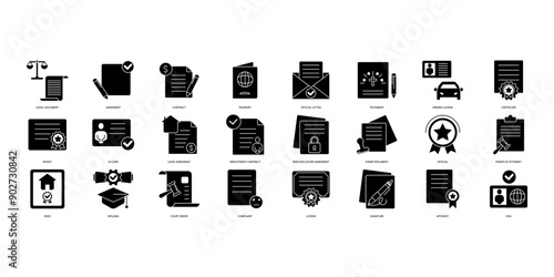 Legal document icons set. Set of editable stroke icons.Set of Legal document