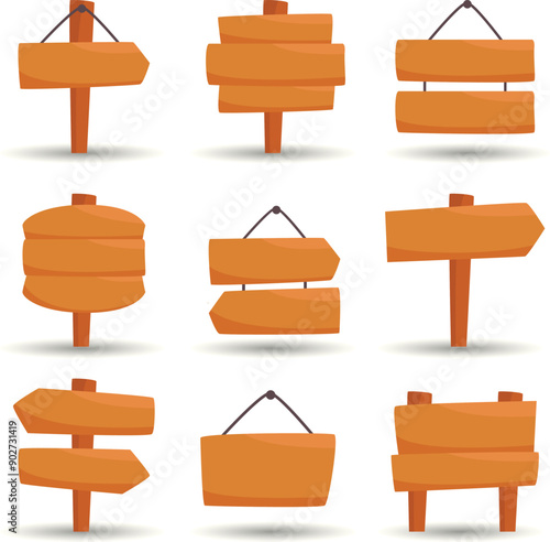 Set of wooden road direction signs illustration