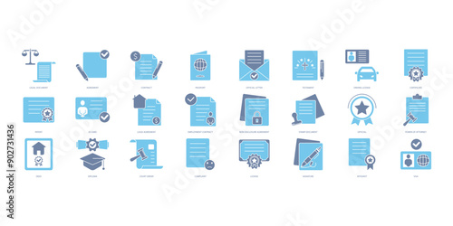Legal document icons set. Set of editable stroke icons.Set of Legal document