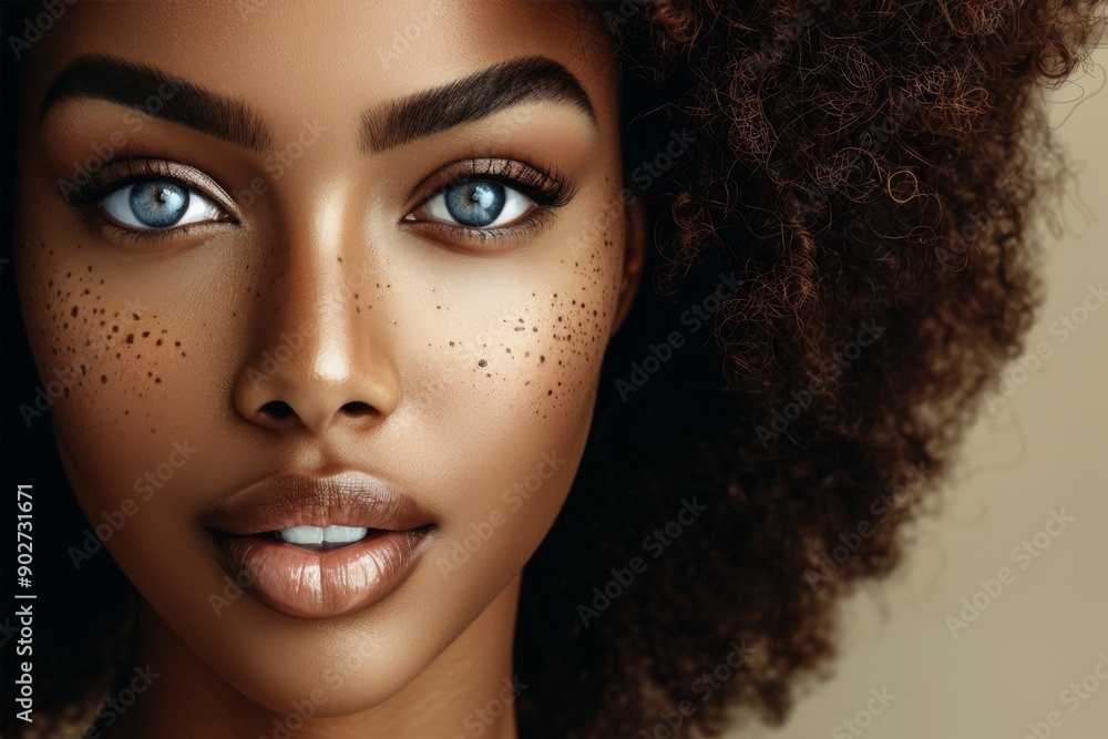 Stunning Portrait of African American Woman with Distinct Freckles Stunning Portrait of African American Woman with Distinct Freckles