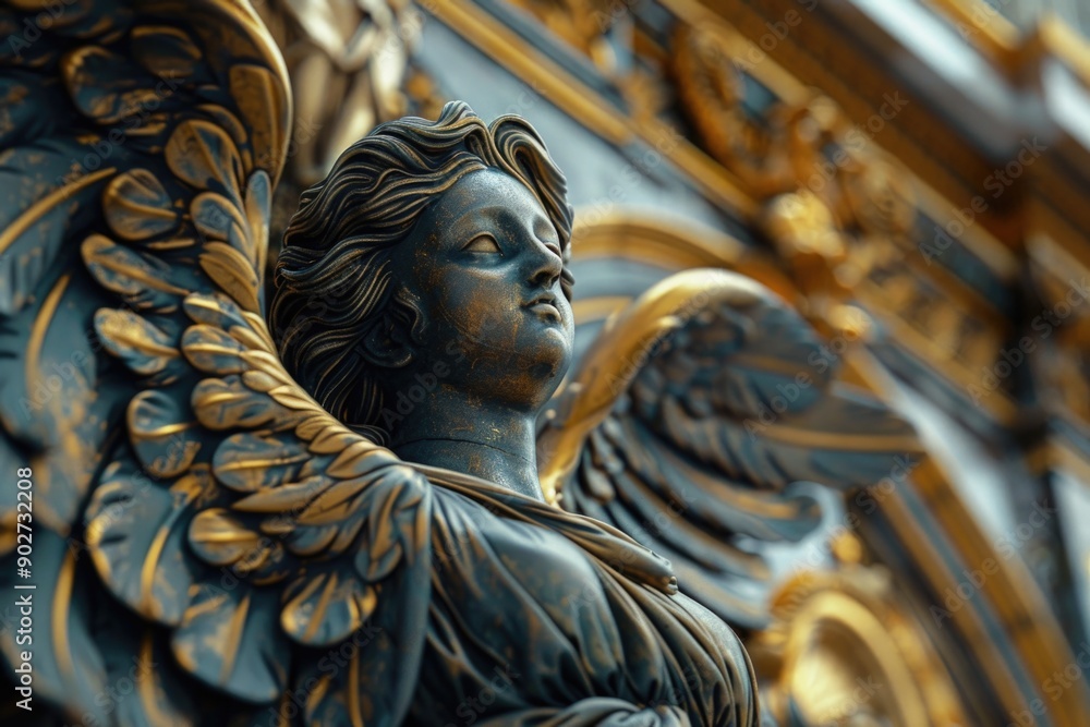 A close-up shot of a beautiful statue of an angel, perfect for various themes and designs A close-up shot of a beautiful statue of an angel, perfect for various themes and designs