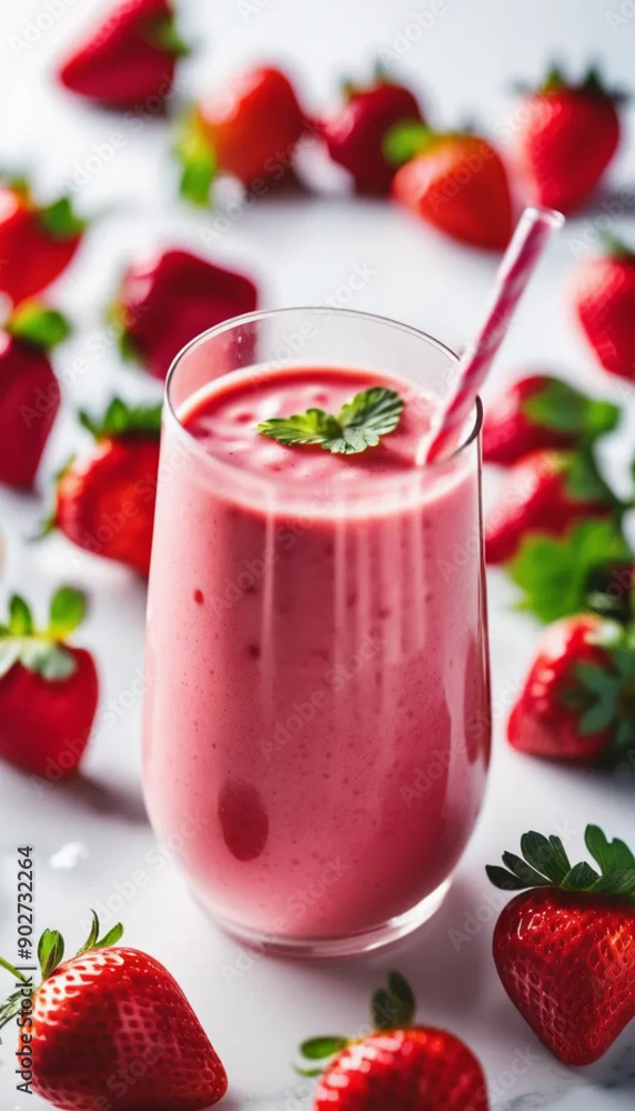 Strawberry smoothie in a glass. Close up. Strawberry smoothie in a glass. Close up.