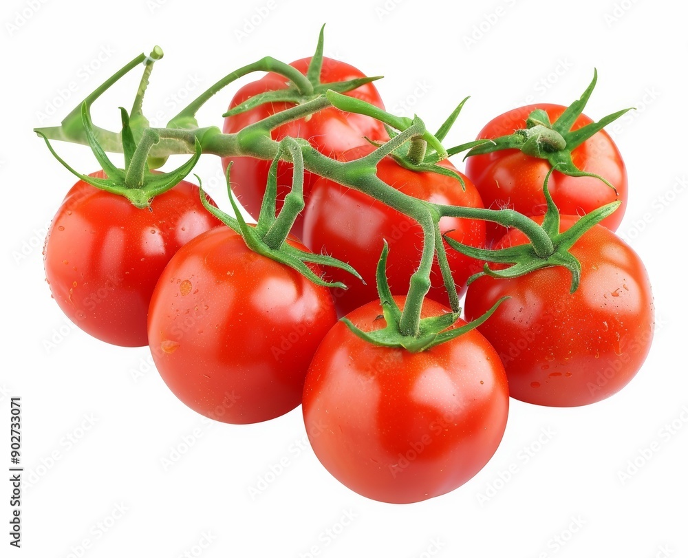 Fresh Red Tomatoes on Vine with Green Stems Fresh Red Tomatoes on Vine with Green Stems