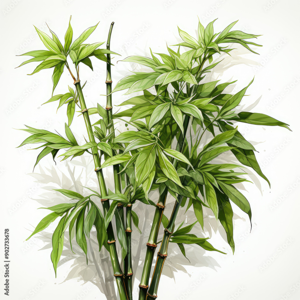 Obraz premium Watercolor Bamboo, clipart Illustration, Generative Ai