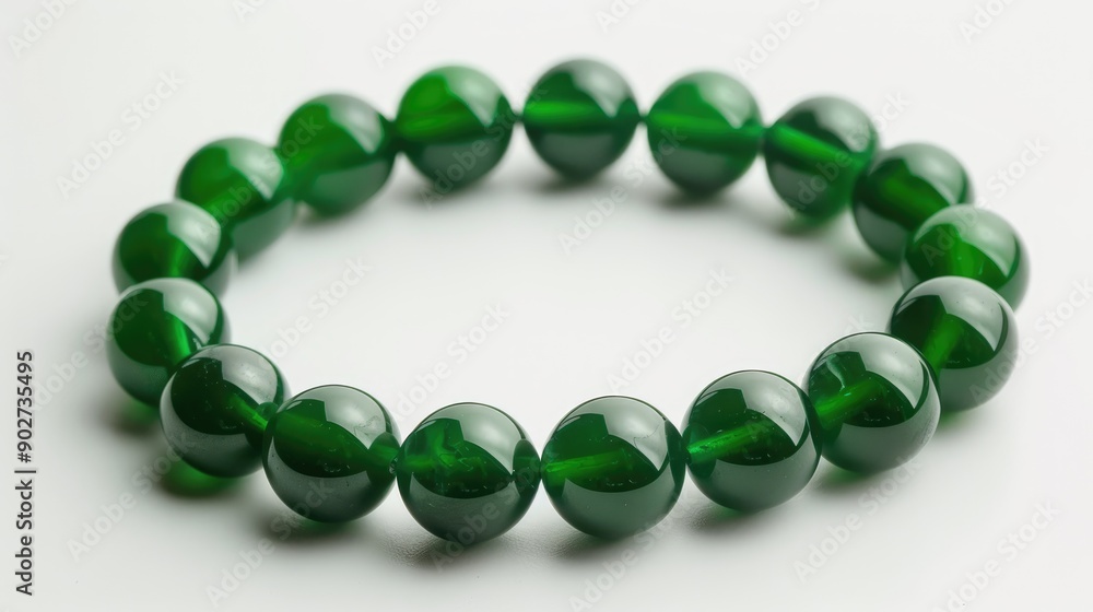 Green bead bracelet on white background Green bead bracelet on white background