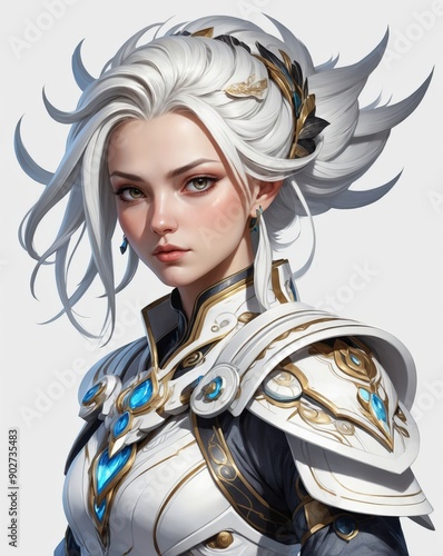 Fantasy Warrior Woman in White Armor
