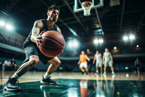 basketball game focus on ball
