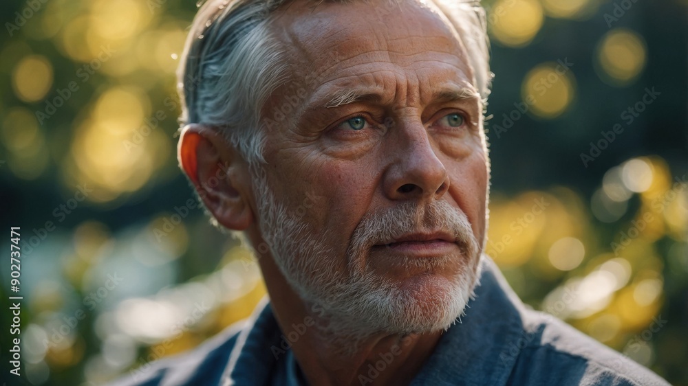 Elderly man with thoughtful expression in sunlit nature
Elderly man with thoughtful expression in sunlit nature