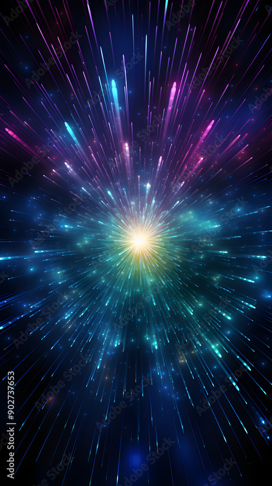 Fototapeta premium Digital technology purple green laser linear outline graphic poster background