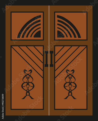 main hall double door design illustration or clipart isolated on white background.