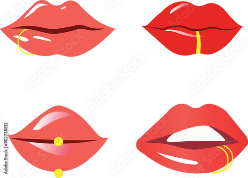 lip piercing illustration or clipart isolated on white background. set of lip piercing png.