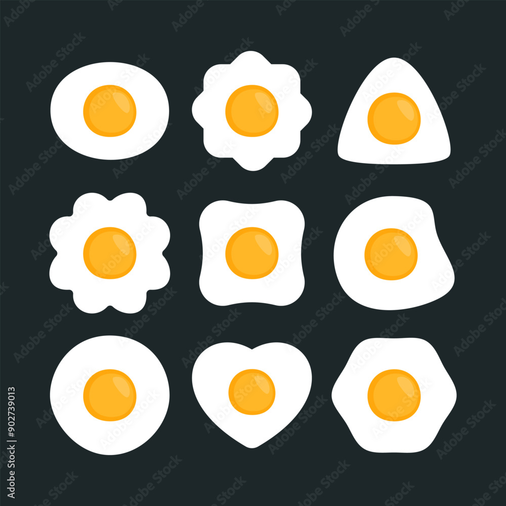 Shape fried eggs. various shapes of fried eggs, sunny side up eggs, omelette circles Shape fried eggs. various shapes of fried eggs, sunny side up eggs, omelette circles