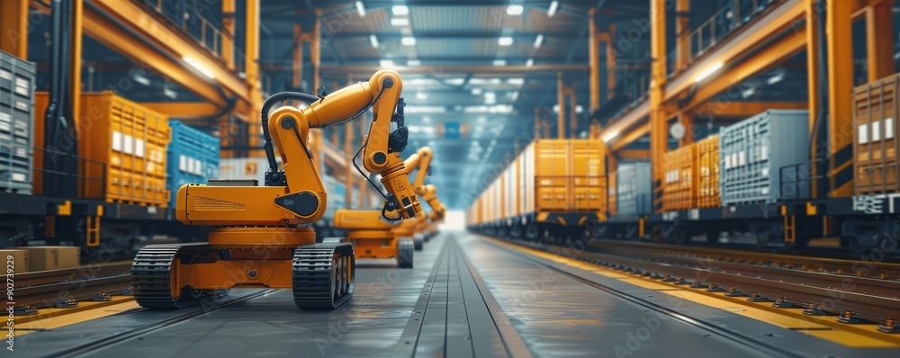 Robotic loaders in a high-tech warehouse environment with automated systems Robotic loaders in a high-tech warehouse environment with automated systems