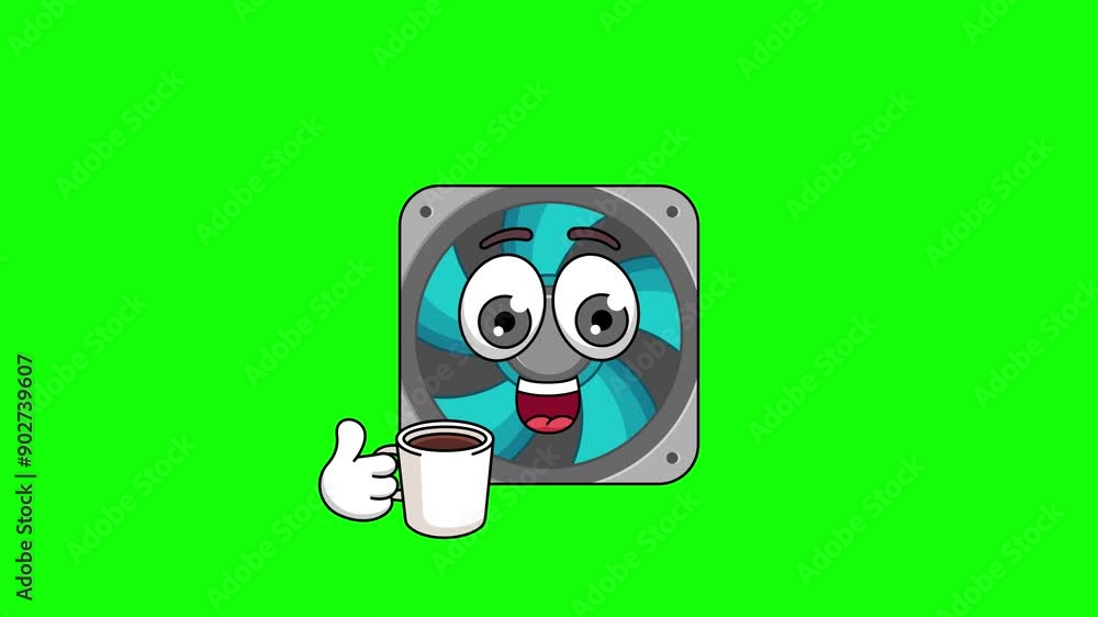 computer fan emoticon with drinking coffee style, emoji emoticon animation computer fan emoticon with drinking coffee style, emoji emoticon animation
